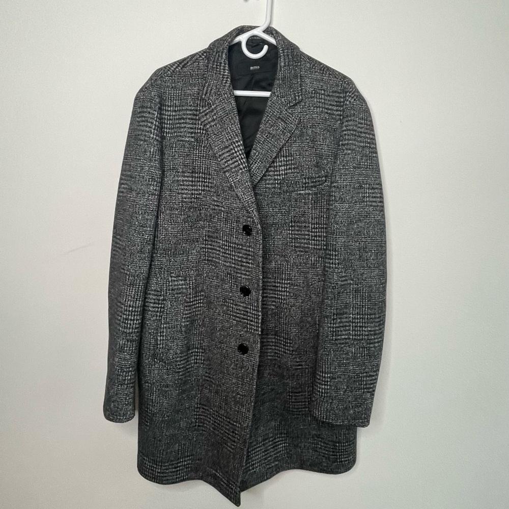 Boss Men's Block Plaid Wool Top Coat - 42 Regular - Picture 4 of 12